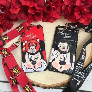 Mickey/Minnie iPhone Case with Strap & Pop Socket